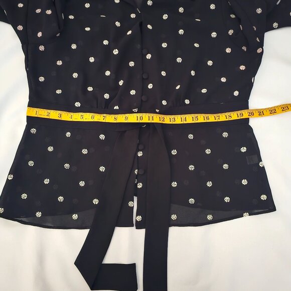 CATO Black Sheer Polka Dot Waist Tie 3/4 Sleeve Blouse Women's Size XL - Picture 12 of 14
